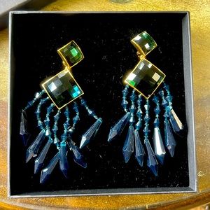 Balmain for H&M dazzling emerald style gem earrings. Clip on.